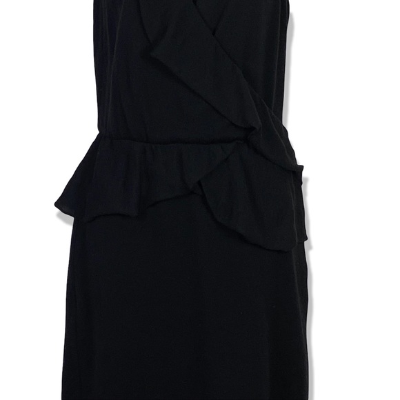 MOSCHINO Faux Wrap Ruffle Wool Black Midi knit Dress Size US 8 GB10 F38 - Picture 5 of 14